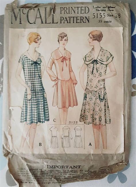 1920s Mccall 5155 Misses Size 38 Drop Waist Dress ORIGINAL Etsy