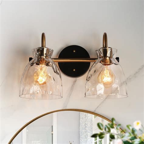 Elisie Modern Glam 3 Light Bathroom Vanity Light Glam Black Gold Sconce With Water Glass L23