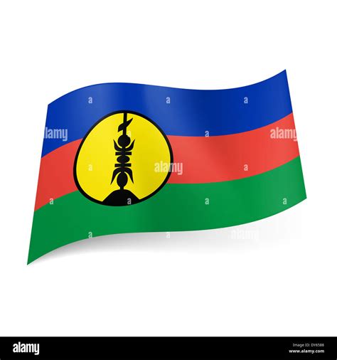 National flag of New Caledonia. Blue, red and green horizontal stripes ...