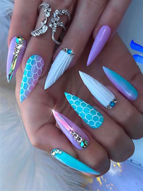 Gorgeous Long Stiletto Mermaid Nails Set Diy Acrylic Nails Pretty