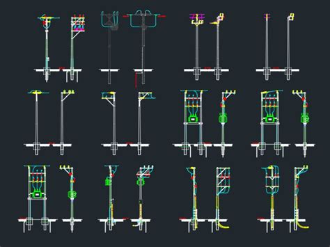 Postes De Luz En Alzado En 2d Diversos En DWG 1 42 MB Librería CAD
