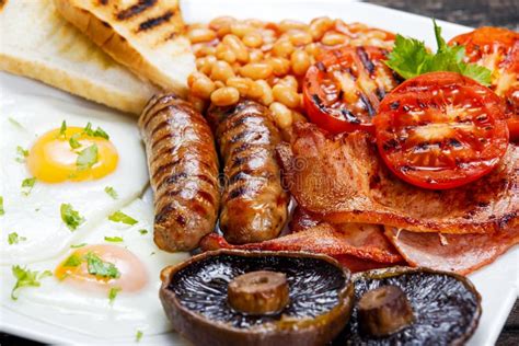 Full English Breakfast With Bacon Sausage Fried Egg Baked Beans