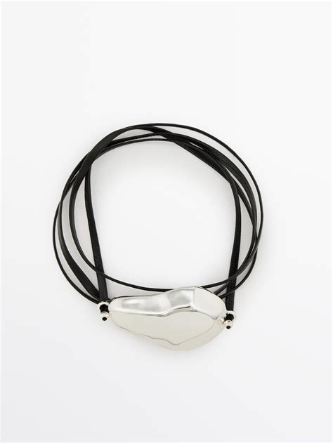 Pulsera Cordón Piel Pieza Asimétrica · Plata · Accesorios Massimo Dutti