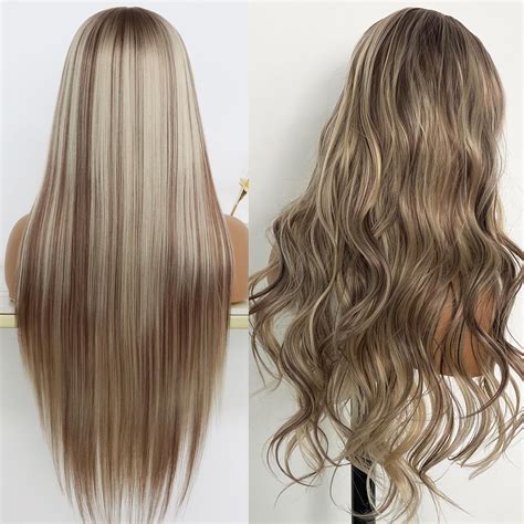 Amazon MACA BAKA Highlight Ahs Blonde Long Straight Long Wavy