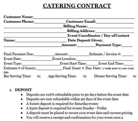 Free Printable Catering Contracts Prntbl Concejomunicipaldechinu Gov Co