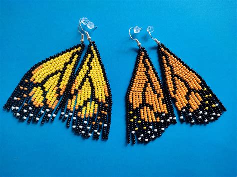 Beaded Butterfly Earrings Beaded Earrings Wing Earrings Seed Etsy