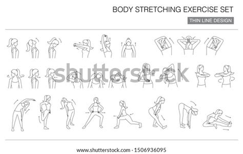 Body Stretching Exercise Icon Set Thin Stock Vector Royalty Free