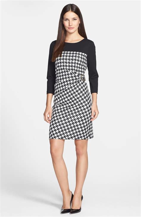 Tahari Side Buckle Houndstooth Ponte Sheath Dress Nordstrom