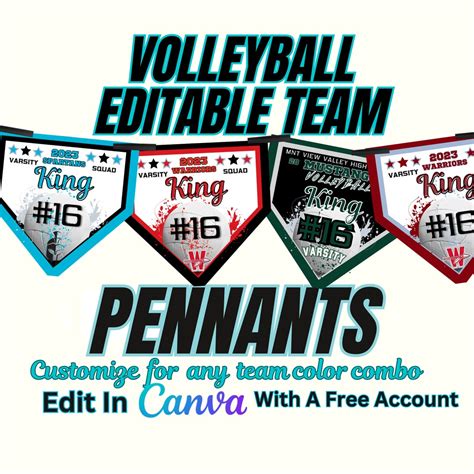 Volleyball Team Editable Pennant Banners Volleyball Banner Etsy