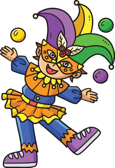 Mardi Gras Jester Boy Cartoon Colored Clipart 13801657 Vector Art At