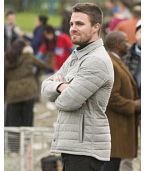 Stephen Amell Arrow Season 4 Oliver Queen Gray Quilted Jacket