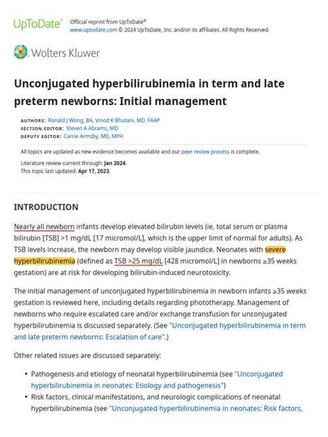 Unconjugated Hyperbilirubinemia In Term And Late Preterm Newborns