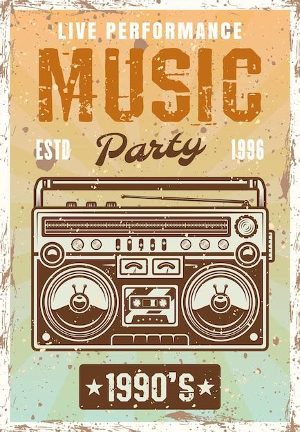 Premium Vector Music Nineties Party Vintage Poster With Boombox