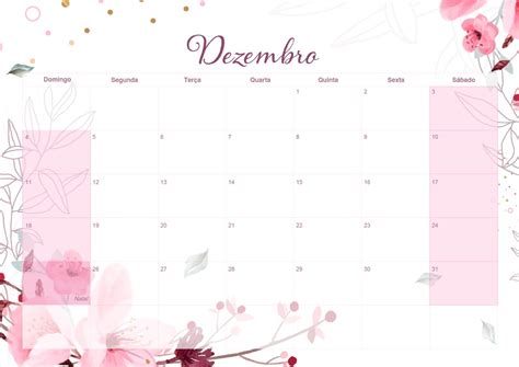 Calendario Mensal Floral Dezembro Fazendo A Nossa Festa