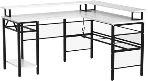 Isunirm L Shaped Desk With Led Strip And Power Outlets Reversible