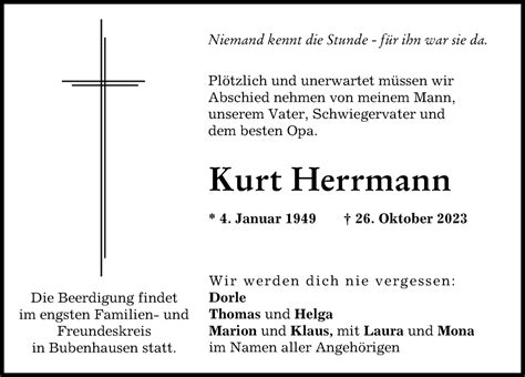 Traueranzeigen Von Kurt Herrmann Allg Uer Zeitung