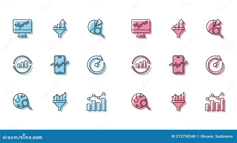 Set Line Search Globe Sales Funnel With Chart Monitor Graph