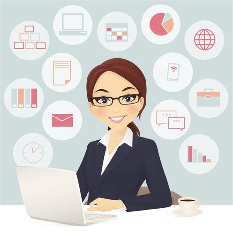 Premium Vector Cute Business Woman In Office With Laptop Teacher