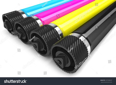 Printer Cmyk Rollers Isolated On White Stock Illustration 187208237