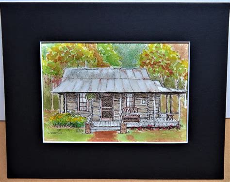 Log Cabins Watercolor Pen Ink Originals Set Of Three Etsy