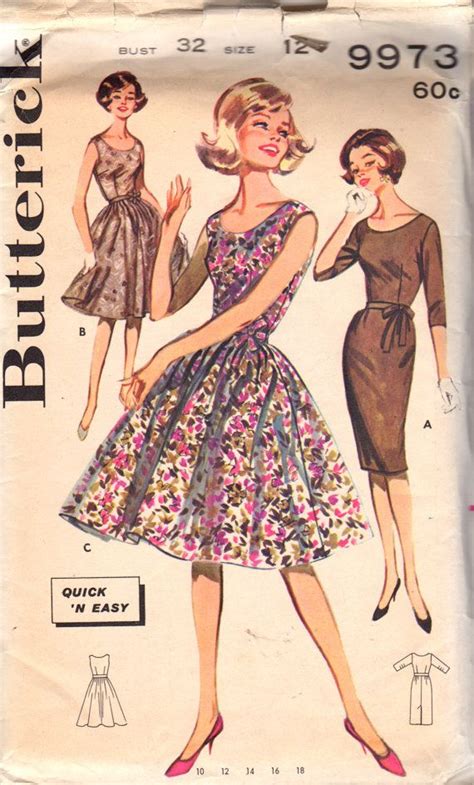 1960s Butterick 9973 Misses Scoop Neck Dress Pattern Slim Or Etsy Scoop Neck Dress Pattern