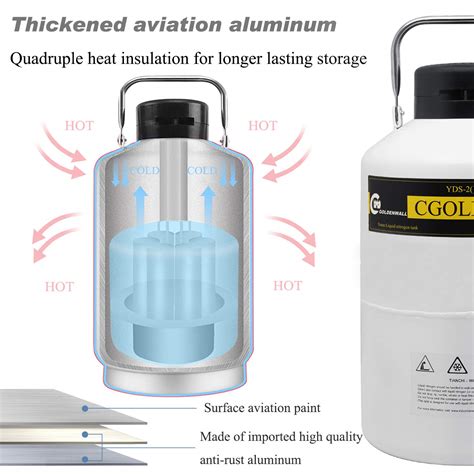 Cgoldenwall 2l Liquid Nitrogen Container Cryogenic Container Ln2 Tank