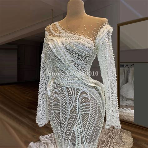 Robe De Mariée En Dentelle À Perles Style Sirène Pour Femmes Longueur