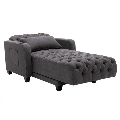 Dark Gray Polyester Tufted Reclining Chaise Lounge With Wireless Charge