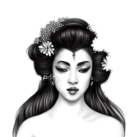 Black And White Geisha Coloring Page Creative Fabrica