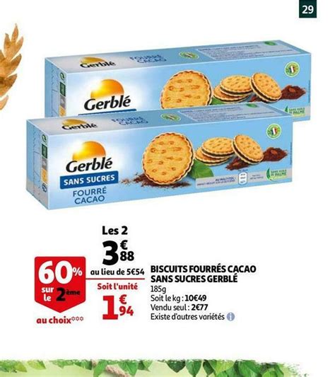 Promo Gerblé biscuits fourrés cacao sans sucres chez Auchan