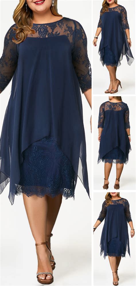 The Dress Is Featuring Plus Size Lace Panel Overlay Navy Blue The