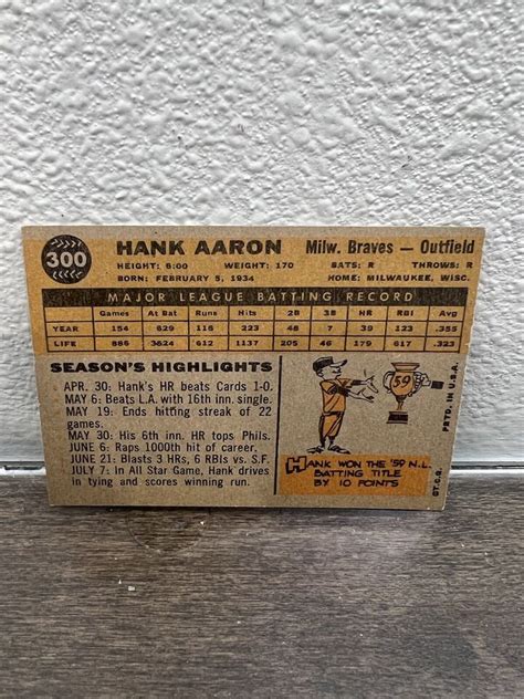 Beautiful High End Rare Topps Hank Aaron Hof Braves Sharp