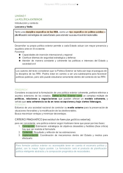 Resumen Rrii Parte De Unidad Y Unidad La Pol Tica Exterior