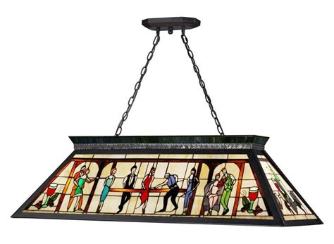 Z Lite Four Light Matte Black Multi Colored Tiffany Glass Pool Table