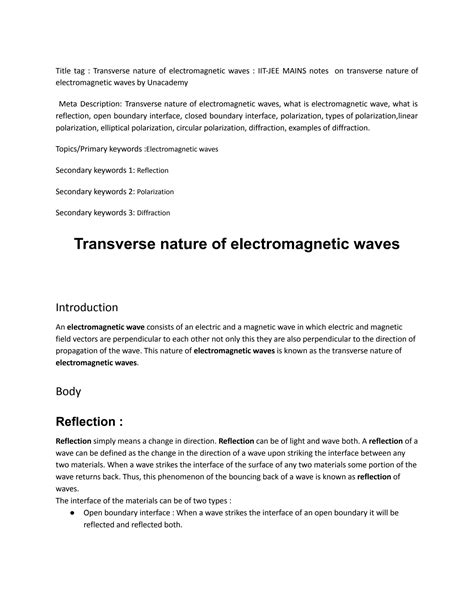 Solution Transverse Nature Of Electromagnetic Waves Studypool