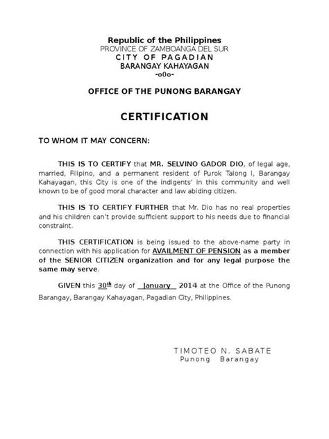 Barangay Certificate588ee97db6d87f92a38b4cbd Certificate Of