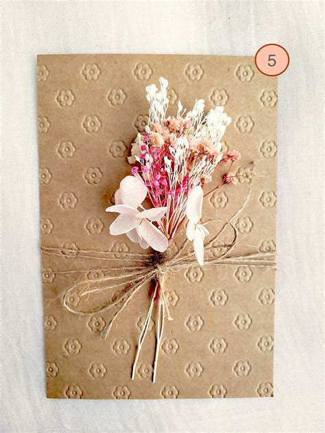 Handmade Dried Flower Card Mini Dried Floral Bunch On Blank Etsy