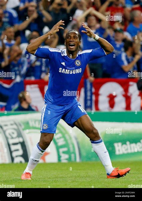 Chelseas Didier Drogba Celebrates After Scoring During The Champions