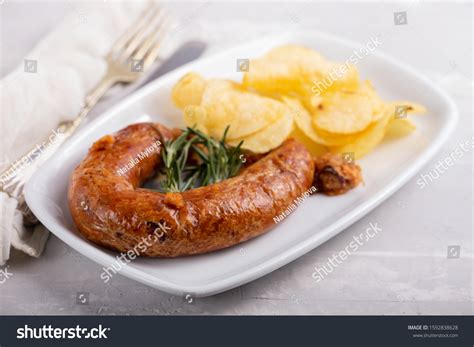 Typical Portuguese Smoked Sausage Alheira Potato Stock Photo