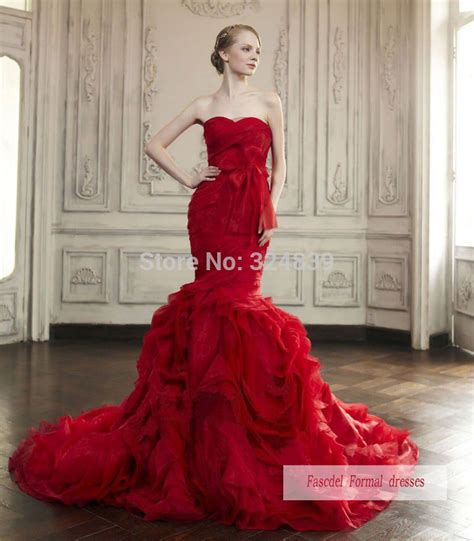 Jolie Rouge Robe De Mariée Sirène Robe De Bal Robe De Soirée Red