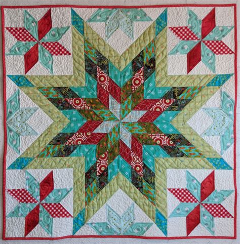 Fret Not Yourself Turquoise And Red Lone Star Quilt Finished