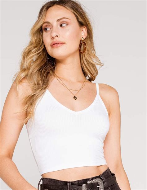 Bozzolo V Neck Rib Womens White Crop Cami White 377878150 White