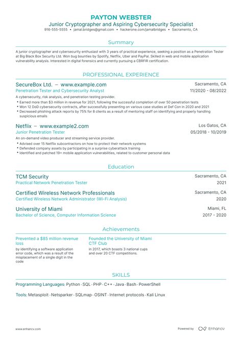 5 Penetration Tester Resume Examples Guide For 2024