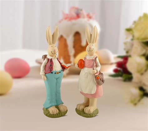 Easter Bunny Figurine Spring Decoration - Resin Hand Painted 2 PCS ...