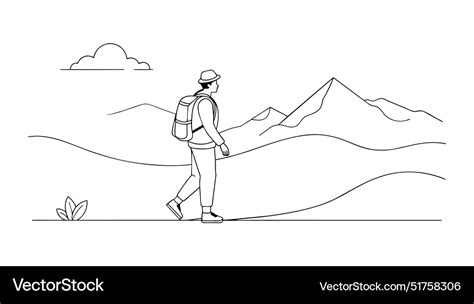 Man Walk Tourist Place Continuous Line Art Vector Image