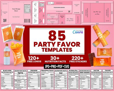 85 Party Favor Templates Party Favors Template Bundle Chocolate