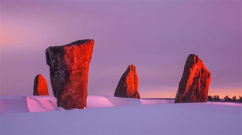 Red Winter Dawn Nine Stones Close Peak District Derbyshire England