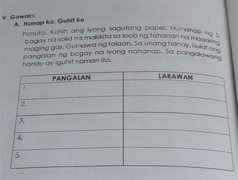 Panuto Kunin Ang Iyong Sagutang Maging Gas Gumawa Ng Talaan Sa Unang