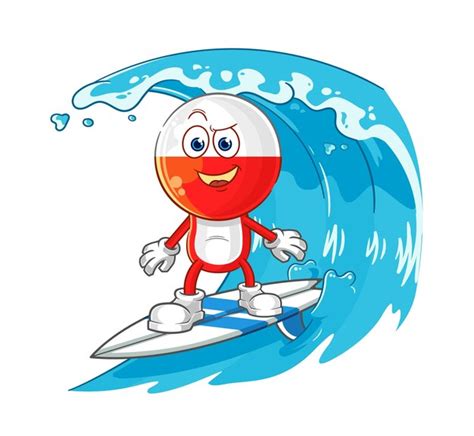 Polonia Surf Personaje De Dibujos Animados Mascota Vector Vector Premium