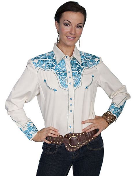 Scully Western Shirt Womens Long Sleeve Snap Embroidery Floral Pl 654